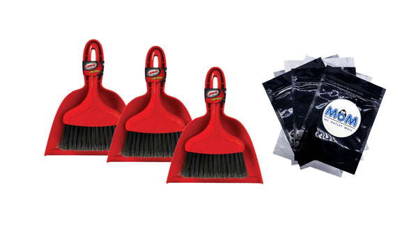 Whisk Broom & Dustpan Red Polypropylene with Black Fibers - 3 packs - plus 3 My Outlet Mall Resealable Storage Pouches