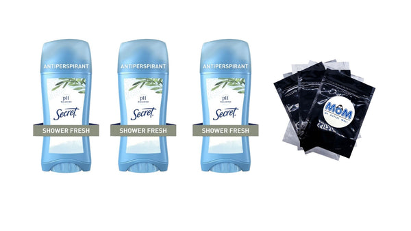 Invisible Solid Antiperspirant Deodorant, Shower Fresh - 3 packs - 2.6 oz per pack - plus 3 My Outlet Mall Resealable Storage Pouches