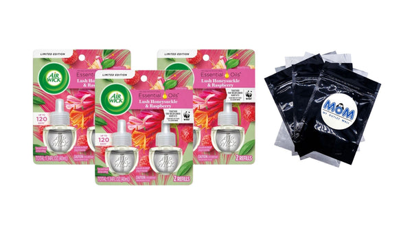 Plug-in Scented Oil Refill, Lush Honeysuckle & Raspberry, Air Freshener, 2 Refills - 3 packs - plus 3 My Outlet Mall Resealable Storage Pouches