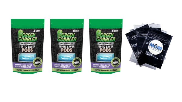 Industrial Strength Septic Tank Treatment Pods - 3 packs- 4 count per pack - plus 3 My Outlet Mall Resealable Storage Pouches