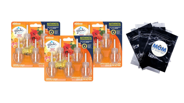 Plug-Ins Scented Oil, Hawaiian Breeze, Infused with Essential Oils, 5 Refills - 3 packs - plus 3 My Outlet Mall Resealable Storage Pouches