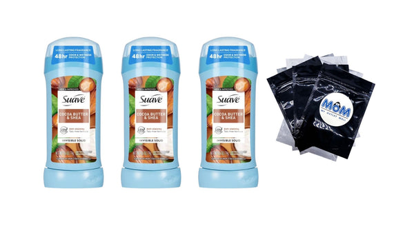 Antiperspirant Deodorant For Women, 48hr Protection, Cocoa Butter & Shea - 3 packs - 2.6 oz per pack - plus 3 My Outlet Mall Resealable Storage Pouches