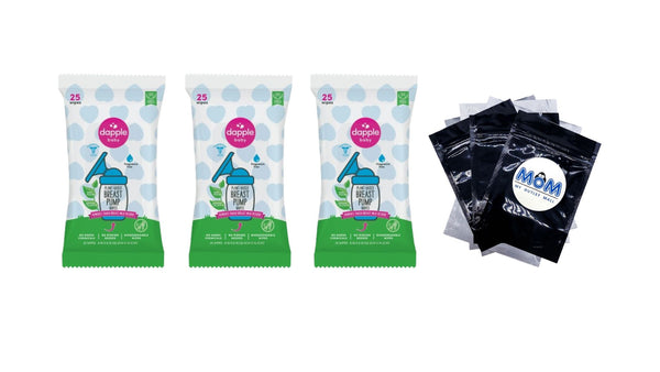 Baby Breast Pump Cleaning Wipes, Unscented Resealable Pack 25 Wipes - 3 packs - plus 3 My Outlet Mall Resealable Storage Pouches