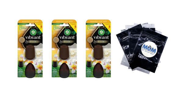 Essential Mist Vibrant Refill, White Gardenia and Plumeria - 3 packs - plus 3 My Outlet Mall Resealable Storage Pouches
