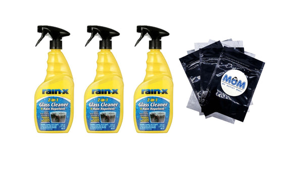 Glass Cleaner + Rain Repellent - 3 packs - 23 oz per pack - plus 3 My Outlet Mall Resealable Storage Pouches
