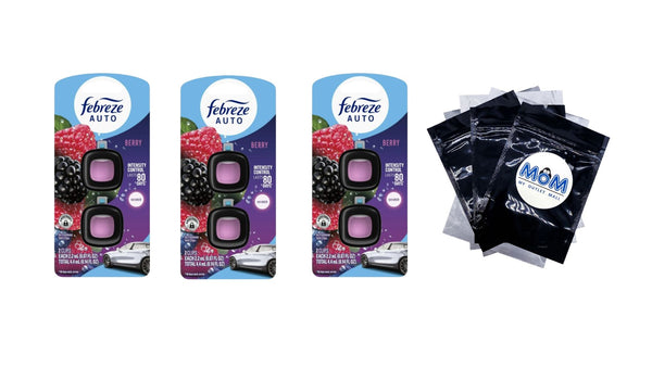 Auto Car Air Freshener, Odor-Fighting Car Vent Clip, Berry, 2 Count - 3 packs - plus 3 My Outlet Mall Resealable Storage Pouches