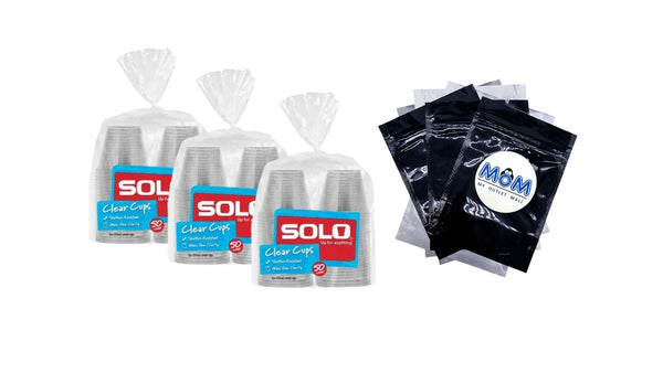 Party Disposable Plastic Cups, Clear, 9 oz - 3 packs - 50 Count per pack - plus 3 My Outlet Mall Resealable Storage Pouches