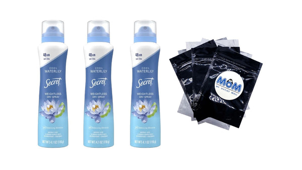 Dry Spray Antiperspirant Deodorant, Waterlily and Argan Oil - 3 packs - 4.1 oz per pack - plus 3 My Outlet Mall Resealable Storage Pouches