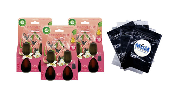 Essential Mist Refill, Air Freshener, Vanilla & Pink Papaya, 2 Count - 3 packs - plus 3 My Outlet Mall Resealable Storage Pouches