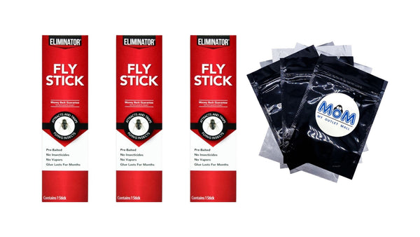 Fly Stick Traps for Catching Flies and Other Flying Insects - 3 packs - plus 3 My Outlet Mall Resealable Storage Pouches