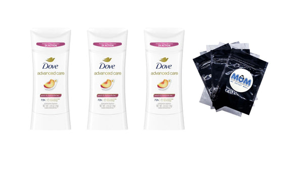Advanced Care Antiperspirant Deodorant Stick for Women Peach & Chamomile Tea - 3 packs - 2.6 oz per pack - plus 3 My Outlet Mall Resealable Storage Pouches