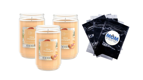 Citrus Champagne Scented 3-Wick Glass Jar Candle - 3 packs - 20 oz per pack - plus 3 My Outlet Mall Resealable Storage Pouches