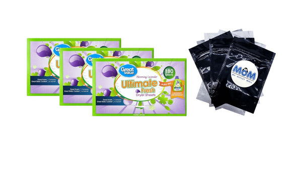 Ultimate Fresh Dryer Sheets, Blooming Lavender, Compare to Gain - 3 packs - 180 Count - plus 3 My Outlet Mall Resealable Storage Pouches