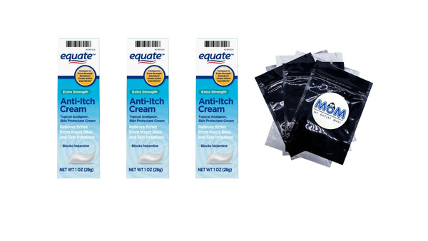 Extra Strength Anti-Itch and Skin Protectant Cream - 3 packs - 1 oz per pack - plus 3 My Outlet Mall Resealable Storage Pouches