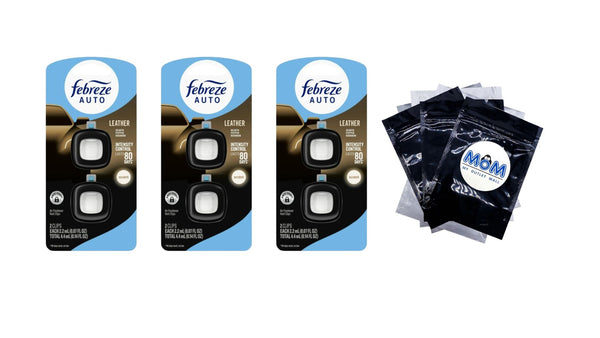 Auto Car Air Freshener, Odor-Fighting Car Vent Clip, Leather - 3 pack - 2 count per pack plus 3 My Outlet Mall Resealable Storage Pouches