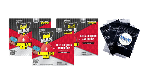 Max Liquid Ant Killer Bait, Outdoor and Indoor Ant Insect Killer Traps for Home - 3 packs - plus 3 My Outlet Mall Resealable Storage Pouches