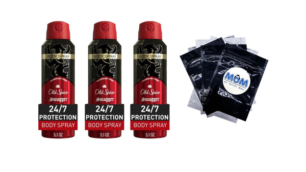 Aluminum Free Body Spray for Men, Swagger - 3 packs - 5.1 oz per pack - plus 3 My Outlet Mall Resealable Storage Pouches
