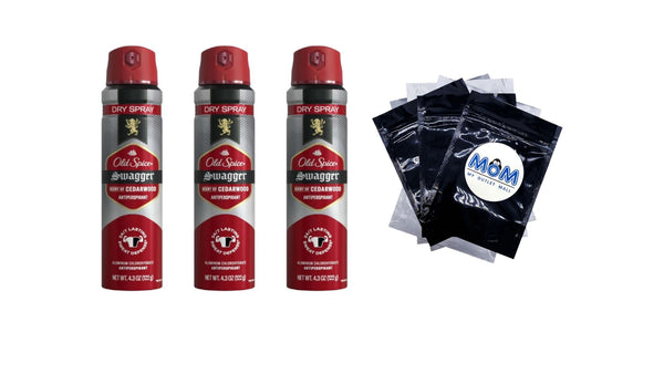 Dry Spray, Men's Antiperspirant Deodorant Spray, Swagger - 3 packs - 4.3 oz per pack - plus 3 My Outlet Mall Resealable Storage Pouches