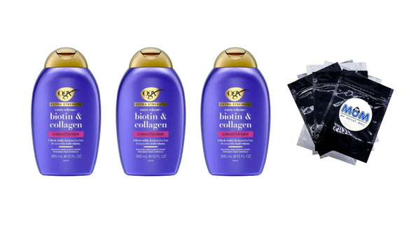 Extra Strength Biotin & Collagen Conditioner - 3 packs - 13Fl oz per pack - plus 3 My Outlet Mall Resealable Storage Pouches