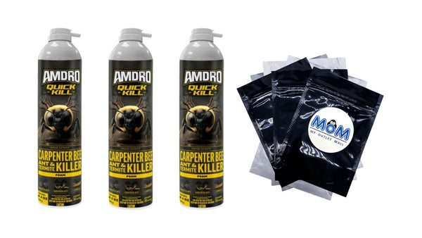 Quick Kill Carpenter Bee, Carpenter Ant & Termite Killer Foam - 3 packs - 18 oz per pack - plus 3 My Outlet Mall Resealable Storage Pouches