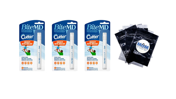 Bite MD Insect Bite Relief Stick, Analgesic and Antiseptic - 3 packs - 0.5 oz per pack - plus 3 My Outlet Mall Resealable Storage Pouches