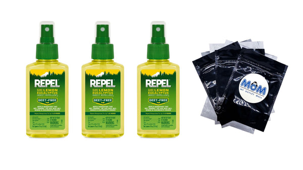 Plant-Based Lemon Eucalyptus Insect Repellent, Repels Mosquitoes for up to 6 Hours - 3 packs- 4 oz per pack - plus 3 My Outlet Mall Resealable Storage Pouches