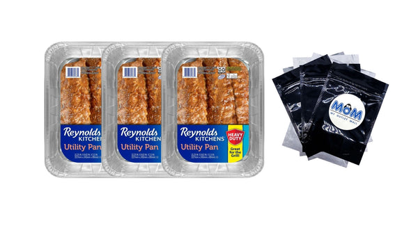 Kitchens Heavy Duty Utility Pan for Grilling, 13.25 x 9.63 x 3.5 inches - 3 packs - plus 3 My Outlet Mall Resealable Storage Pouches