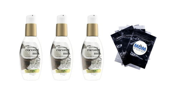 Coconut Milk Moisturizing Strength & Shine, Leave-In Treatment Hair Serum - 3 packs - 4Fl oz per pack - plus 3 My Outlet Mall Resealable Storage Pouches