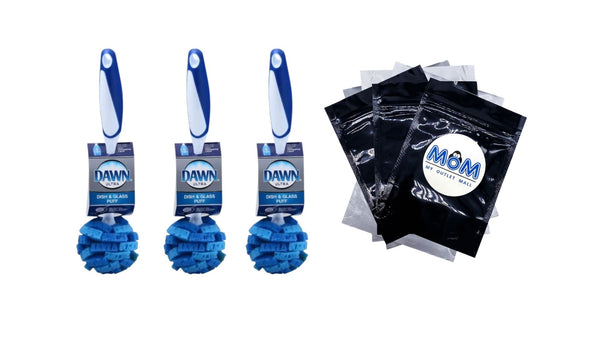 Ultra 11" Puff Glassware and Dish Cleaning Brush Wand with Sponge Head - 3 packs - plus 3 My Outlet Mall Resealable Storage Pouches