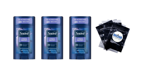 Stress Protect Men’s Antiperspirant Deodorant, Lavender & Cedarwood Scent, 48-Hour Protection - 3 packs - 2.7 oz per pack - plus 3 My Outlet Mall Resealable Storage Pouches