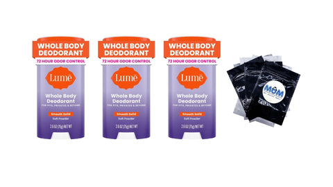Whole Body Women’s Deodorant Smooth Solid Stick Aluminum-Free, Soft Powder - 3 packs - 2.6 oz per pack - plus 3 My Outlet Mall Resealable Storage Pouches