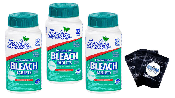 Ultra Concentrated Bleach Tablets, Linen Breeze Scent -3 pack - 32 count per pack - plus 3 My Outlet Mall Resealable Storage Pouches