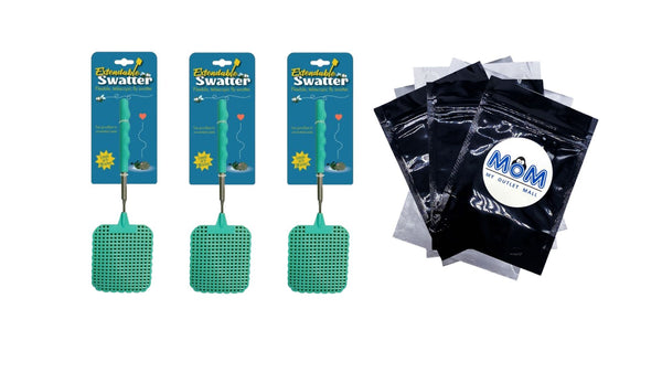 Extendable Fly Swatter - 3 packs - plus 3 My Outlet Mall Resealable Storage Pouches