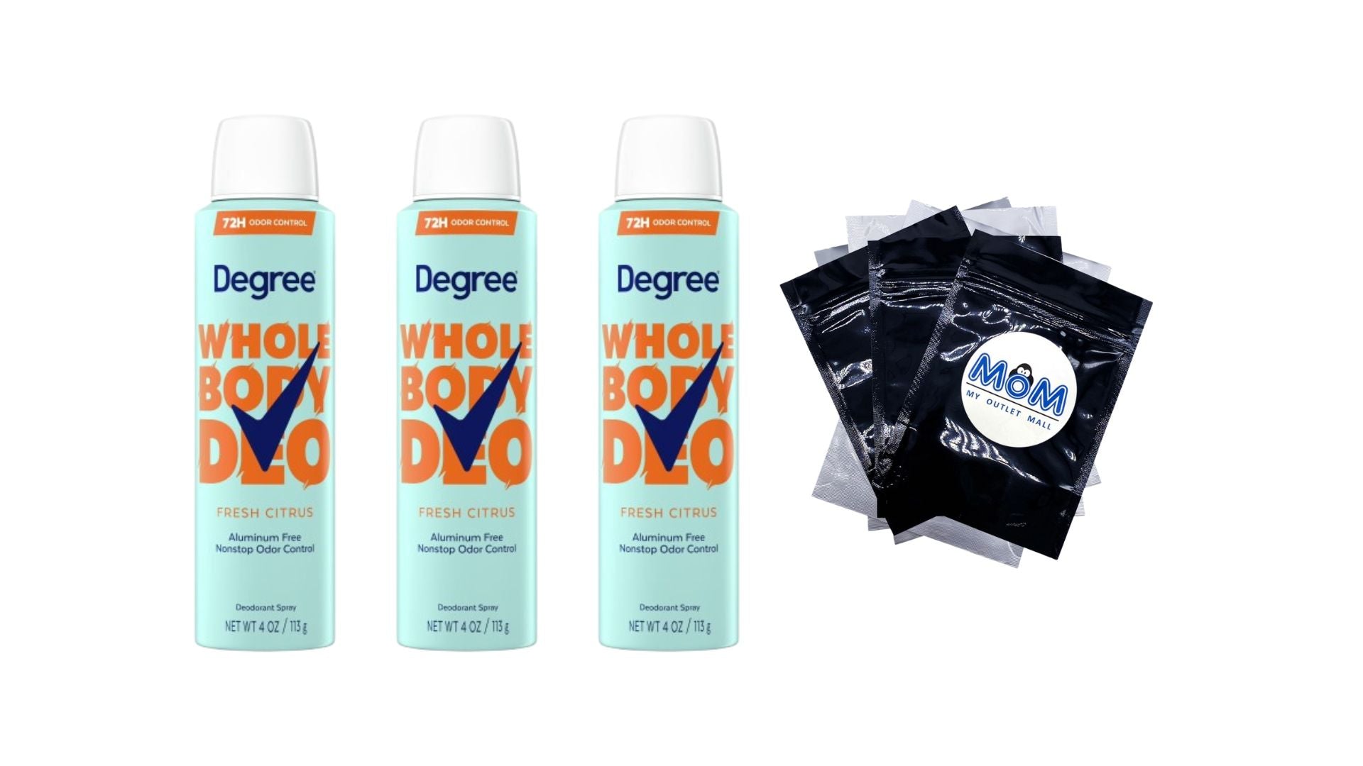 Women Whole Body Deodorant Spray for Women Fresh Citrus Scent Aluminum Free - 3 packs - 4 oz per pack - plus 3 My Outlet Mall Resealable Storage Pouches
