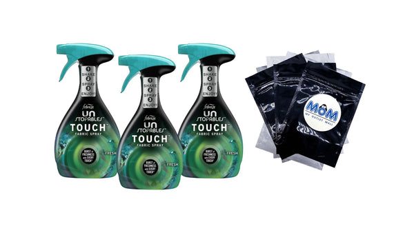 Fabric Spray Air Freshener, Odor-Fighting Fabric Refresher, Unstopables Fresh - 3 packs - 27 fl oz per pack - plus 3 My Outlet Mall Resealable Storage Pouches