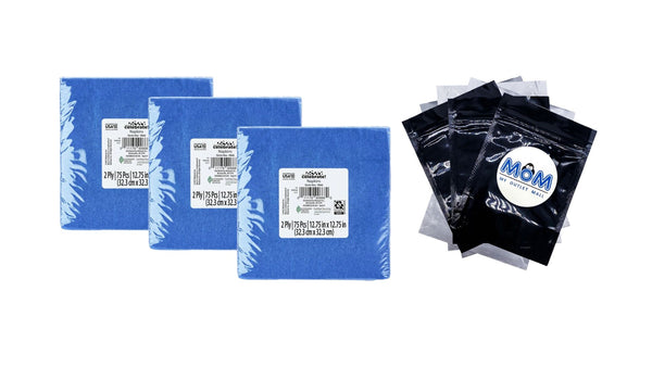6.5" x 6.5" Disposable Blue Paper Napkins - 3 packs - 75 Count per pack - plus 3 My Outlet Mall Resealable Storage Pouches