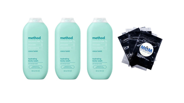 Body Wash, Coco Twist - 3 packs - 18 oz per pack - plus 3 My Outlet Mall Resealable Storage Pouches