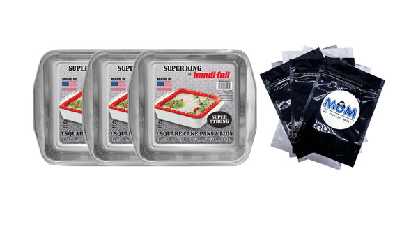 8 x 8 Square Aluminum Cake Pan Sets - 3 packs - 2 Count per pack - plus 3 My Outlet Mall Resealable Storage Pouches