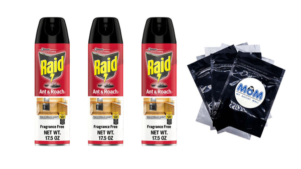 Ant & Roach Killer, Indoor Insecticide Spray, Fragrance-Free - 3 packs - 17.5 oz per pack - plus 3 My Outlet Mall Resealable Storage Pouches