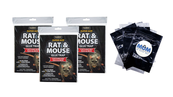 Super-Size Rat and Mouse Glue Trap with Lure and Trap  - 3 packs - plus 3 My Outlet Mall Resealable Storage Pouches