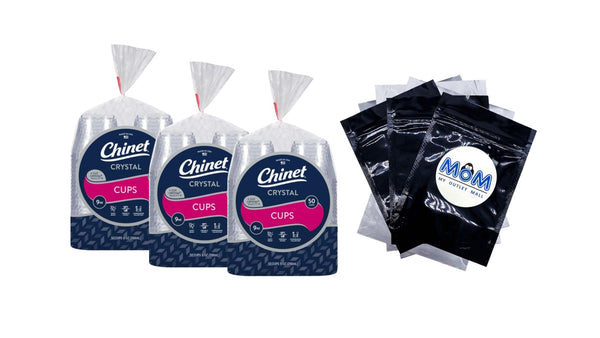 Crystal Premium Disposable Plastic Cups, Clear, 9 oz - 3 packs - 50 Count per pack - plus 3 My Outlet Mall Resealable Storage Pouches