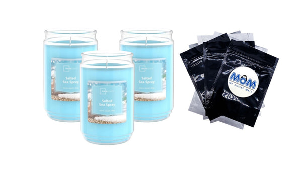 Salted Sea Spray Scented Single-Wick Large Glass Jar Candle - 3 packs - 20 oz per pack - plus 3 My Outlet Mall Resealable Storage Pouches