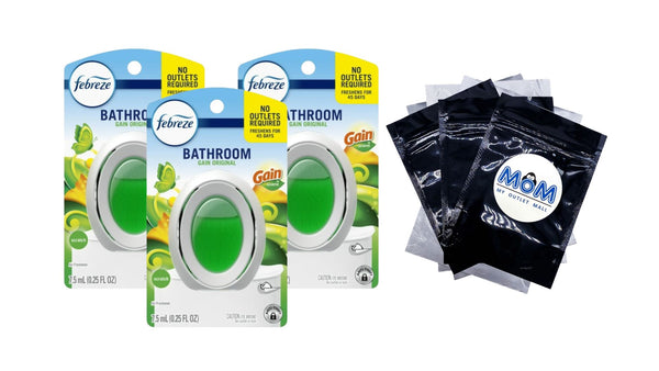 Bathroom Air Freshener, Small Spaces Odor-Fighting, Gain Original - 3 packs - plus 3 My Outlet Mall Resealable Storage Pouches