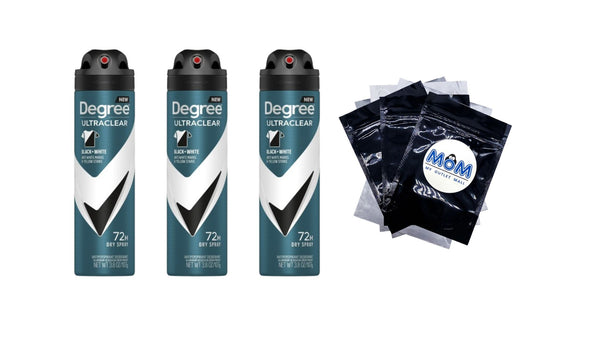 Ultra Clear Long Lasting Men's Antiperspirant Deodorant Dry Spray, Woody - 3 packs- 3.8 oz per pack - plus 3 My Outlet Mall Resealable Storage Pouches
