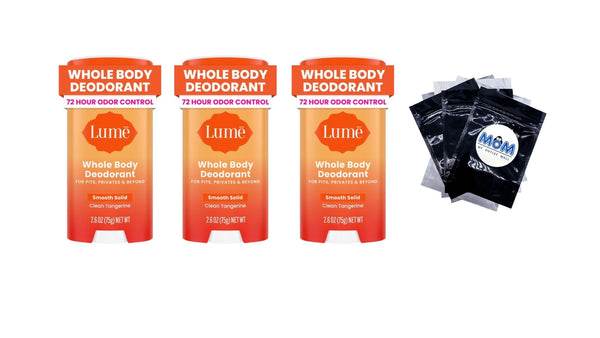 Whole Body Deodorant for Women Smooth Solid Stick  Aluminum Free, Clean Tangerine - 3 packs - 2.6 oz per pack - plus 3 My Outlet Mall Resealable Storage Pouches