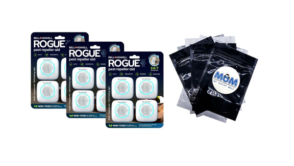 Rogue Ultrasonic Pest Repeller Aid for Home, Mouse Rodent Insect Bug Repellent - 3 packs - 4 Count - plus 3 My Outlet Mall Resealable Storage Pouches