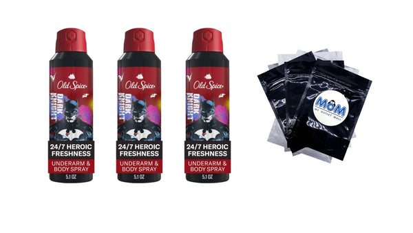 Aluminum Free Deodorant for Men, 24/7 Freshness, Body Spray, Long Lasting Odor Protection, Smell Like a Hero, Batman, Black Cherry and Nightfall Scent - 3 packs - 5.1 oz per pack - plus 3 My Outlet Mall Resealable Storage Pouches