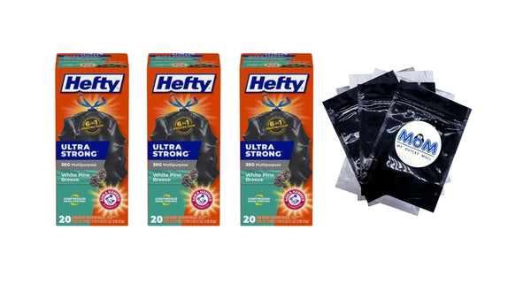 Ultra Strong 30-gallon Trash Bags, Black Large Trash Bags, White Pine Breeze Scent - 3 pack - 20 count per pack - plus 3 My Outlet Mall Resealable Storage Pouches