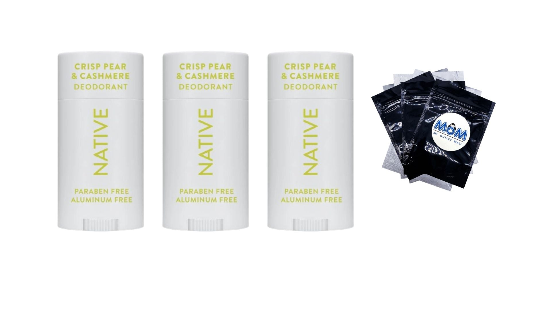 Aluminum Free Deodorant, Crisp Pear & Cashmere - 3 packs - 2.65 oz per pack - plus 3 My Outlet Mall Resealable Storage Pouches