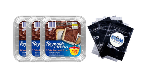 Kitchens Aluminum Pans with Lids, Blue, 8x8 Inch - 3 packs - 3 Count per pack - plus 3 My Outlet Mall Resealable Storage Pouches
